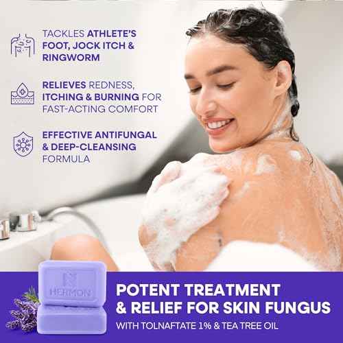 Hermon Antifungal Soap with Tea Tree Oil: Antifungal Bar Soothing Care & Relief of Itchy for Ringworm Jock Itch Tinea Versicolor Athletes Foot - Body & Face Wash - Lavender