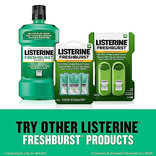 Listerine Freshburst Pocketpaks Fresh Breath Strips, Mint Breath Refresher Strips to Kill 99% of Bad Breath Germs, Portable Pack, Freshburst Spearmint Flavor, 24-Strips (12 Pack)