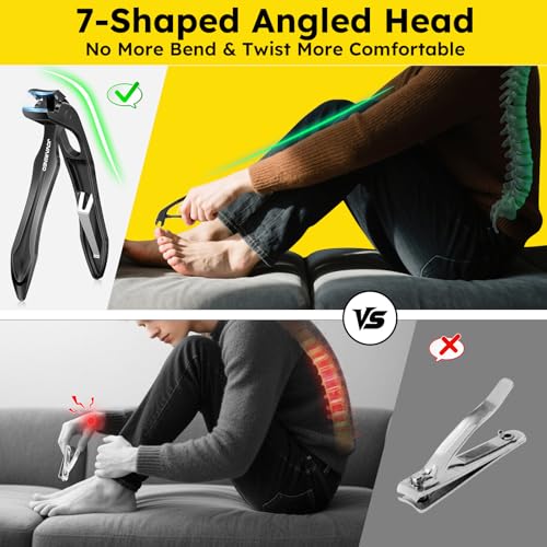 Nail Clippers for Seniors, Heavy Duty Ingrown Toenail Clippers with Long Handle£¬Angled Head Large Toe Nail Clippers and Slanted Nail Cutter for Thick Nail for Men Women Pregnant Elderly 6Pcs