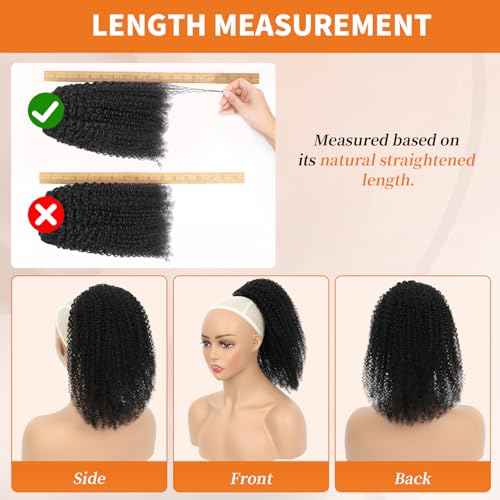 Afro Kinky Curly Ponytail Human Hair 150% Density Brazilian Virgin Hair 4C Afro Puff Drawstring Ponytail Extension for Black Women Natural Color 16 Inch