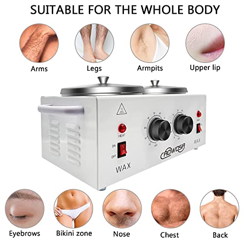 Professional Waxing Kit Wax Warmer Double Pot Wax Heater Machine for Hair Removal, Large Wax Pot for Spa Salon Beauty Esthetician Home, with Adjustable Temperature Set, 50 Wax Stick(White)