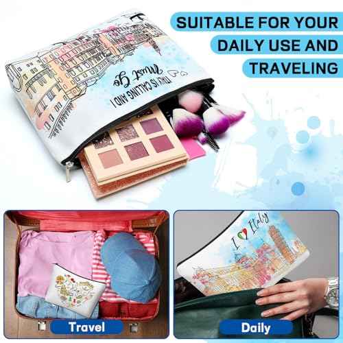 Kacctyen 4 Pack Italy Travel Gifts Cosmetic Bag for Women City Theme Makeup Bag with Zipper Italian Souvenir Gifts for Italy Lovers Travellers Women Girls