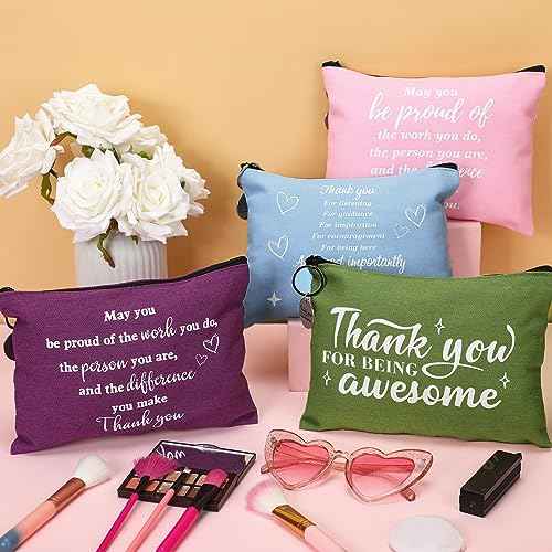 Panelee 48 Pcs Christmas Gifts for Women Makeup Bags and Keychains Inspirational Appreciation Gifts for Teacher Coworker Nurse Volunteer Cosmetic Bags Thank You Gift