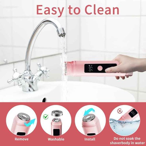 Bikini Trimmer for Women: 2-in-1 Electric Shaver with Digital Display,IPX7 Waterproof & Easy Cleaning& Travel Lock - Dual Head Trimmer for Underarms, Legs, Face (Pink)