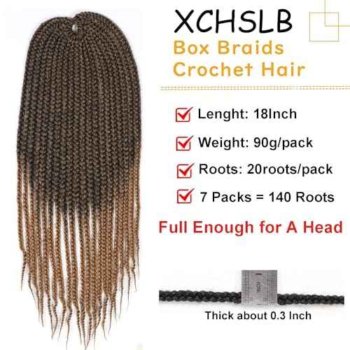 7 Packs Goddess Box Braids Crochet Hair 18 Inch Prelooped Crochet Box Braids Crochet Hair for Black Women Braiding Hair (18 Inch 7 Packs, #1B/30)