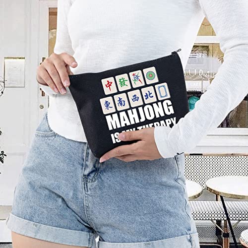 LEVLO Funny Mahjong Cosmetic Make Up Bag Mahjong Lover Gift Mahjong Is My Therapy Makeup Zipper Pouch Bag For Friend Family (Mahjong Black)