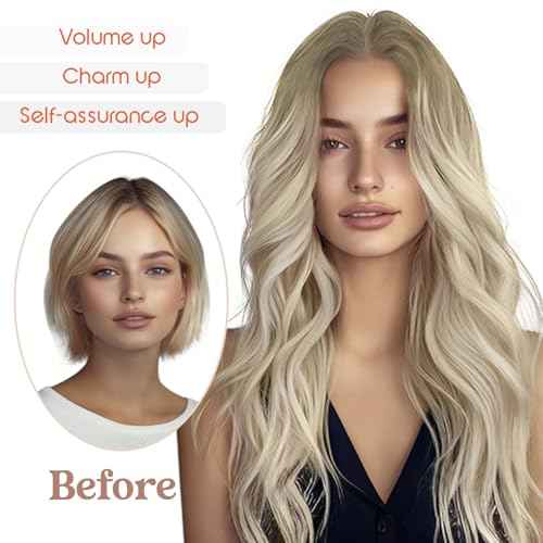 Sunny Hair Wire Hair Extensions Real Human Hair Fish Line Human Hair Extensions Invisible Wire Extensions Ash Blonde to White Blonde #Sun 18 Inch