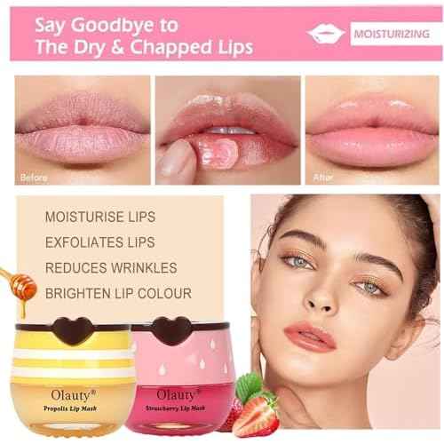 10 PCS Bee Lip Balm Honey Pot, Honey Lip Balm Bulk, Moisturising Sleep Lip Mask Overnight with Sticks, Reduce Lip Lines, Exfoliating Prevention Dry and Crack Lip Scrubs