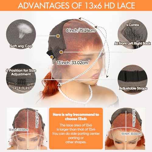 Ginger Lace Front Wig - 13x6 HD Body Wave, Pre Plucked with Baby Hair, 180 Density, Glueless Orange 24 Inch