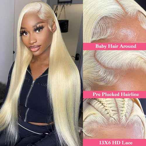 24 Inch 613 13x6 Lace Front Wig Human Hair 200 Density Blonde Wig Human Hair 613 Straight Lace Front Wig Human Hair Pre Plucked 613 HD Transparent Lace Frontal Wig 13x6 Wigs for Women