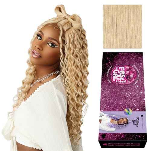 Sensationnel Shearmuse Festigal Lacewig - Ribbon Gal Glueless Laceparting Hand Tied Ready to Wear Synthetic Prestyled Units (BEIGEBLONDE)