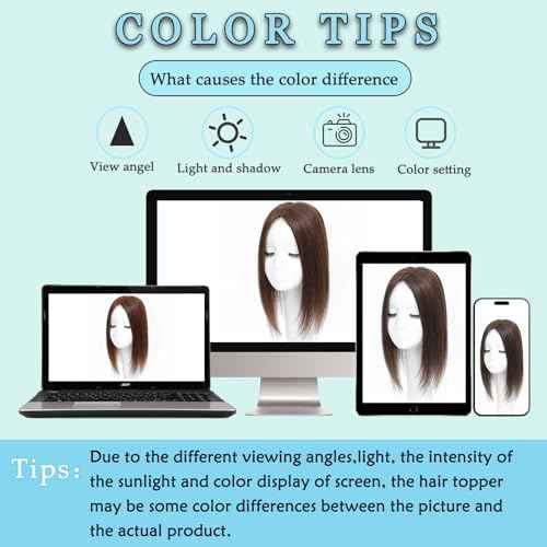 Hair Toppers for Women Real Human Hair, Realistic Biological Scalp Toppers HairPieces for Women with Thinning Hair Middle Part Clip in Bangs Big Base 360¡Æ 3D Cover (Dark Brown, 14 Inch)