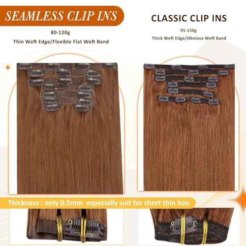 Full Shine Clip in Hair Extensions Copper Brown Human Hair 18 Inch Clip in Real Hair PU Weft Copper Red Human Hair Clip ins Extensions Auburn Brown Natural Ends 120 Grams 8 PCS