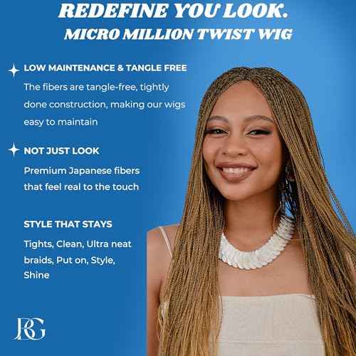 Twisted Wigs, 22-Inch Micro Million Twist Braided Wig - Light, Ultra Braid Wigs for Black Women with Glueless Front Lace Closure - No Tangle Synthetic Braids - Copper Blonde - Color 27