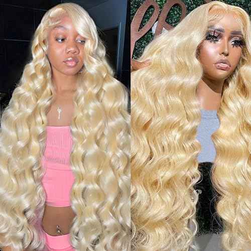613 Lace Front Wig Human Hair, 28inch 13x6 Blonde Lace Front Wigs Human Hair, 613 Body Wave HD Transparent Lace Frontal Wig, 180% Density Blonde Wig Human Hair Pre Plucked with Baby Hair