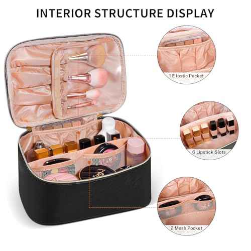 senbowe Travel Makeup Bag, Large Capacity Cosmetic Bags for Women,Portable Waterproof Leather Toiletry Bag Make Up Organizer Bag with Divider and Handle