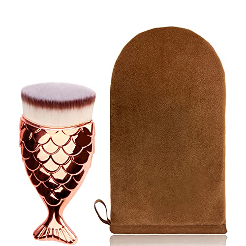 Yoseng 2 Pack Self Tanning Mitt Applicator Kit,Self Tanning Body Glove and Self Tanner Brush for Face,Tan Applicator for Sunless Self Tan