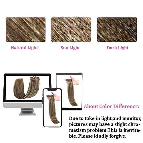 Balayage Chocolate Brown to Caramel Blonde Clip in Hair Extensions Real Human Hair Clip ins Remy Invisible Natural Straight Seamless Clip on Hair Extensions 8pcs Double Weft 22 Inch 90g