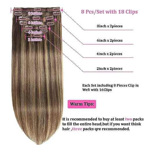 Balayage Chocolate Brown to Caramel Blonde Clip in Hair Extensions Real Human Hair Clip ins Remy Invisible Natural Straight Seamless Clip on Hair Extensions 8pcs Double Weft 22 Inch 90g