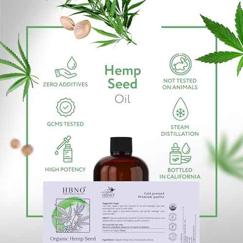 HBNO Organic Hemp Seed Oil -16 OZ (475ml) Value Size - Natural Hemp Oil, Cold Pressed - Perfect Carrier for Massage, Aromatherapy, Diy, Soap Making, Face, Body, Lips, Hair, Nails