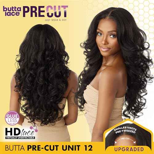 Sensationnel Butta Lace Precut Wigs - Unit 12 Glueless Extra Wide 5 Inch Deep Parting Synthetic Pre Tweezed Smaller Knot Hairline (1 JETBLACK)