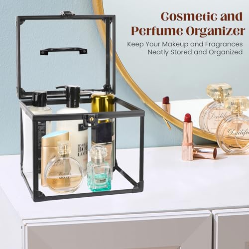 Crown Box 7.9 x 6.7 x 7.5inch, Clear Makeup Case,Cosmetic Organizer, Large Capacity Transparent Acrylic Artists Display Case for Vanity,Bathroom Counter or Dresser
