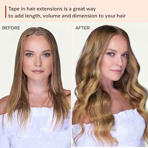 LADY MIRANDA Tape in Hair Extensions Human Hair 100% Remy Hair Extensions 20 Inch 20 Pcs 50g/pack Tape in Extensions Seamless Invisible Long Lasting Tape ins Hair Extension (T4/27, 20 Inch)