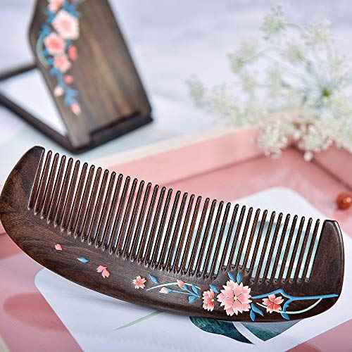 TAN MUJIANG Natural Wooden Comb & Mirror Set - Handcrafted Natural Wooden Haircare Kit with Sakura Design