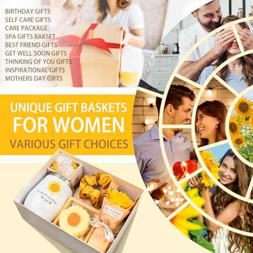 Birthday Gifts for Women, Sunflower Self-Care Package, Sending Sunshine Get Well Gifts for Women, Her, Sister, Mom, Best Friends, Unique Spa Basket Perfect for Christmas, Valentine's, Mother's Day