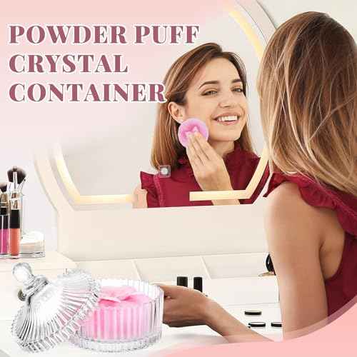 3 Pcs Large Body Powder Puff and Container, Powder Container with Puff, Velour Dusting Powder Puff with Crystal Case, Washable Reusable Puff for Women Baby Bath Travel Glitter Wet Dry Makeup