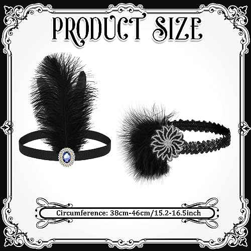 Ceenna 24 Pcs 1920s Flapper Headbands Roaring 20s Black Feather Headpiece for Women 1920s Hair Feather Accessories Birthday Party Hair Costume Decorations