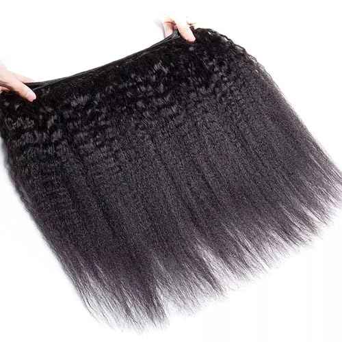Hair Bundles 12A Yaki Kinky Straight Human Hair 3 Bundles 100% Unprocessed Mongolian Virgin Human Hair Kinky Straight Bundles Yaki Hair Natural Color (18 20 22)