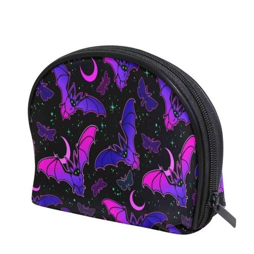MNSRUU Women Cosmetic Bag for Purse Purple Bat Gothic Small Makeup Bag Accessories Purse Bag Cute Travel Organizer Pouch with Compartment