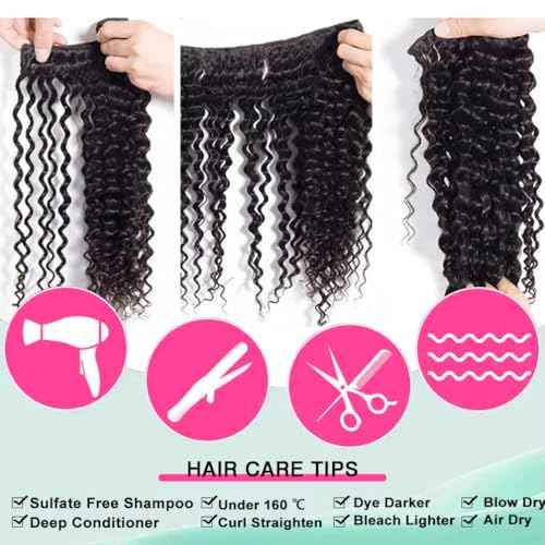 Brazilian Human Hair Deep Wave 3 Bundles 16 18 20 Human Hair 12A Grade 100% Unprocessed Virgin Remy Deep Curly Wave Extensions Weave Natural Black Color for Black Women