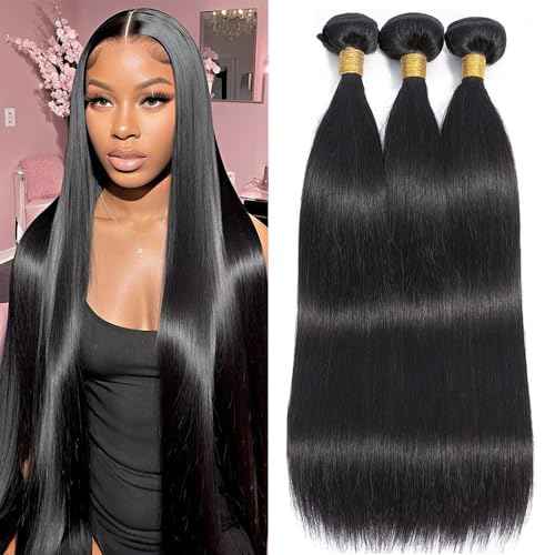 10A Straight Bundles Human Hair 22 24 26 Inch 100% Unprocessed Virgin Brazilian Straight Human Hair Weave 3 Bundles Natural Black Color
