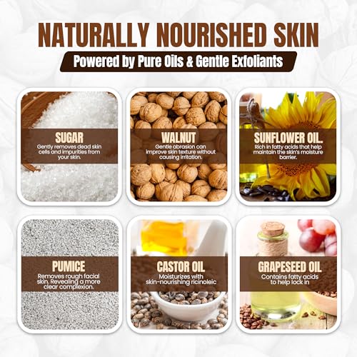 Walnut Face Scrub for Men ? Gritty Exfoliating Facial Cleanser with Natural Oils Walnut Powder, Deep Clean, Clears Pores, Smooths Texture, Helps Men's Acne-Prone Skin ? Non-Comedogenic, Cruelty-Free