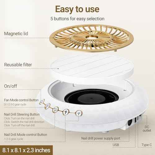 2 in 1 Nail Dust Collector Quiet , 5000RPM Vacuum Fan Extractor with Reusable Filter & 30000RPM Electric Nail Drill File Professional with 6 Bits - Home/Salon Use, Pros Tech & Beginners