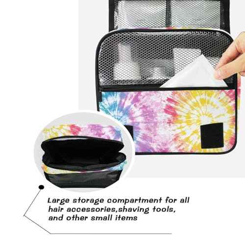 pnyoin Hanging Toiletry Bag for Women Rainbow Tie Dye Makeup Bag Travel Essentials Toiletries Organizer Bag Colorful Tie Dye Cosmetic Bag Foldable