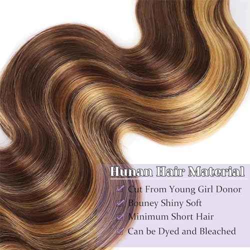 Highlight P4/27 Body Wave Bundles Human Hair 100% Unprocessed Raw Material Body Wave Human Hair Bundle For Quick Weave Double Weft Brown Honey Blonde Piano Color 16 18 20 Inch