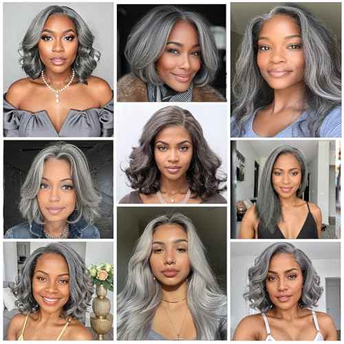 Salt and Pepper Human Hair Bundles 10 12 14 inch Natural Gray Body Wave Bundles Human Hair 12A Grey-White Quick Weave Hair Extensions Double Weft