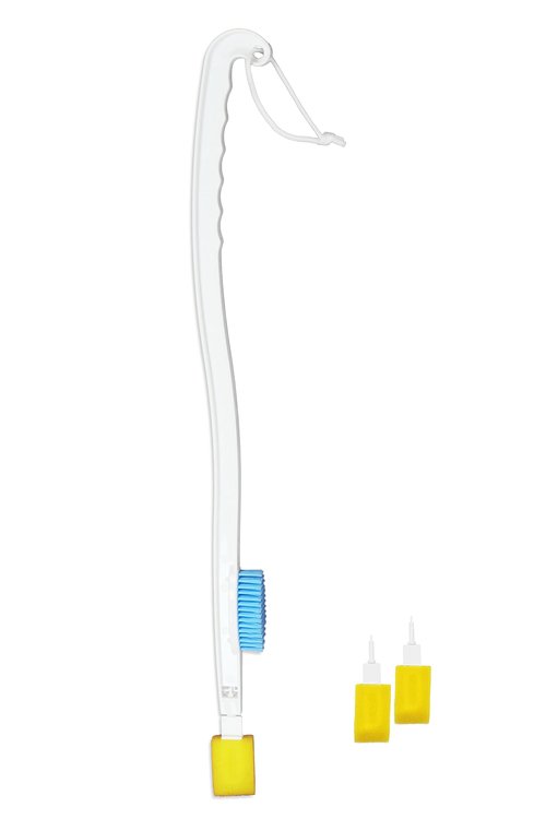 KMINA - Long Handled Foot Brush and Toe Cleaner for Disabled, Seniors, Long Reach Foot Scrubber (Includes Spare Parts)