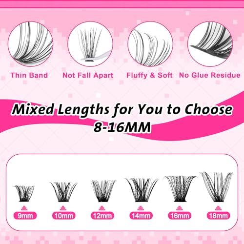 wiwoseo Cluster Eyelash Extensions 560pcs Lash Clusters Wipsy Cluster Lashes D Curl Eyelashes Clusters Individual Lashes DIY Lash Extensions Cluster Lashes Natural Look Eyelashes Clusters (8-16MM)