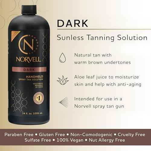 Norvell Premium Spray Tan Solution Dark 34 fl oz ? Professional Sunless Tanning Formula for Deep Natural Bronze, Streak-Free, Fast-Drying, Long-Lasting Sunless Color
