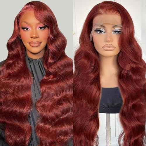 30 Inch Brown Wig Human Hair 200 Density Reddish Brown 13x4 HD Lace Front Wigs Human Hair Pre Plucked Brown Body Wave Human Hair Wig Colored Reddish Brown Lace Frontal Wigs
