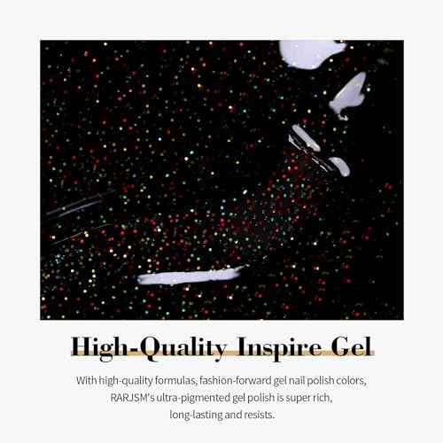 RARJSM Gel Nail Polish Black Glitter Sparkly Chunky Iridescent Rainbow Shimmer Pigments Nail Gel Polish Soak off Led UV Curing Required for Nail Art Salon Manicure 15ml Fall Winter Christmas