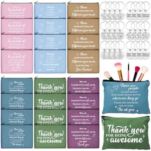 Panelee 48 Pcs Christmas Gifts for Women Makeup Bags and Keychains Inspirational Appreciation Gifts for Teacher Coworker Nurse Volunteer Cosmetic Bags Thank You Gift