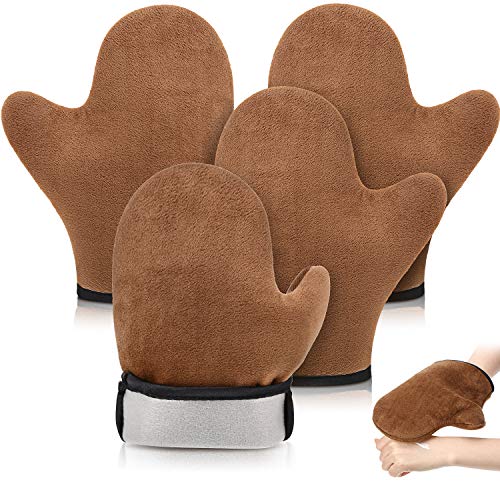 4 Packs Self Tanning Mitt Applicators Sunless Tanning Mittens Double Sided Self Tanning Gloves Reusable Tanner Applicator Mittens Brown Tanner Gloves with Thumb (Brown)