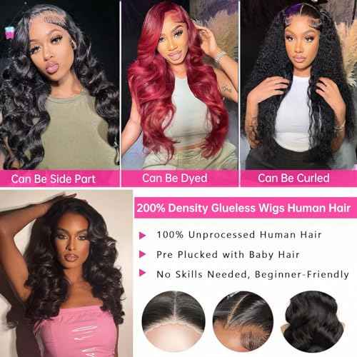 Glueless Wigs Human Hair Pre Plucked Pre Cut 5x5 Closure Wigs Human Hair For Beginners 200 Density HD Lace Front Wigs Body Wave For Black Women With Baby Hair (Glueless Wig, 22 Inch)