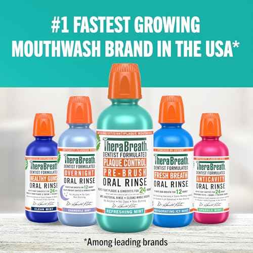 TheraBreath Plaque Control Pre-Brush Oral Rinse, Refreshing Mint Flavor, Antigingivitis and Antiplaque Rinse, Dentist Formulated, Alcohol Free, 16 Fl Oz