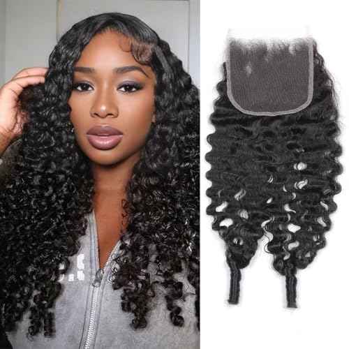 5x5 Burmese Curly Clousre Human Hair Hd Lace Closure 0.10 mm Invisible Ultra-Thin 5x5 Hd Lace Single Knot Pre Plucked 12a Brazilian Raw Human Hair Extensions Nature Black 18 Inches